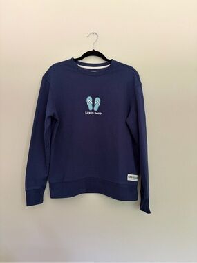 Life Is Good Flip-Flop Graphic Crewneck Sweatshirt Pullover - Women’s Medium